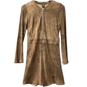 AS by DF Suede Dress Womens Small Brown Long Sleeve Zip Up Retro Knee Length